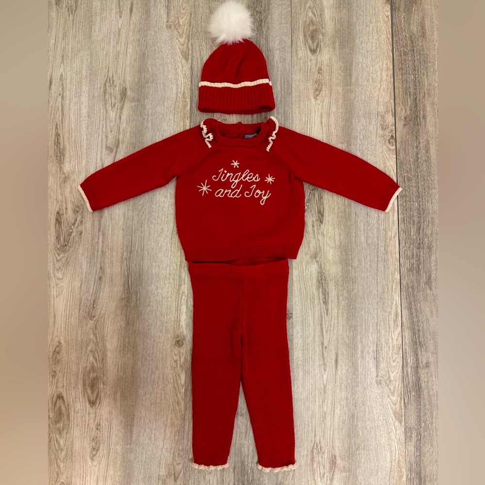 Tahari Baby Girls 12 Month Red Holiday Sweater Outfit
